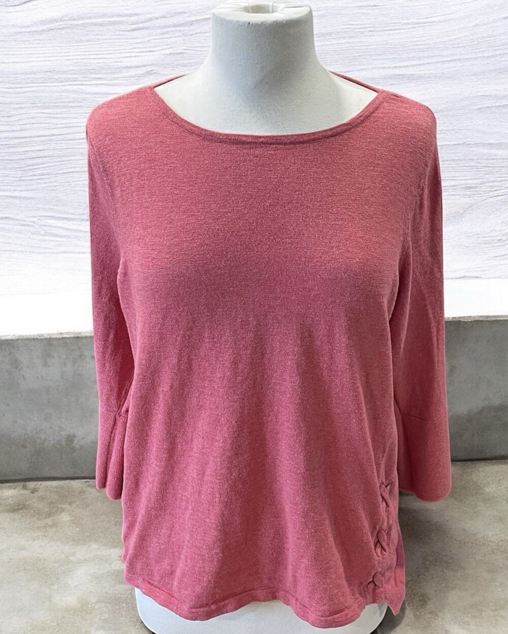 J Jill Tunic Sweater Women’s Size Large Petite Pink Laced Sides 100% Cotton